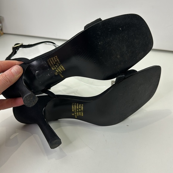 Vintage Bata Women's Black Satin Slingback Heel Shoes - Picture 9 of 13